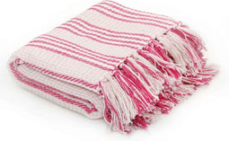 vidaXL - Plaid - strepen - 125x150 - cm - katoen - roze - en - wit