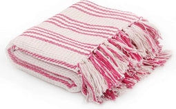 vidaXL - Plaid - strepen - 160x210 - cm - katoen - roze - en - wit