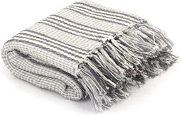 vidaXL - Plaid - strepen - 220x250 - cm - katoen - grijs - en - wit