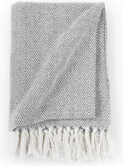 vidaXL - Plaid - visgraat - 160x210 - cm - katoen - grijs