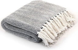 vidaXL - Plaid - visgraat - 160x210 - cm - katoen - marineblauw
