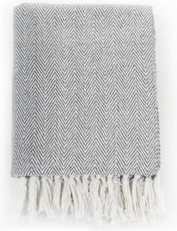 vidaXL - Plaid - visgraat - 220x250 - cm - katoen - grijs