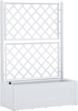 vidaXL - Plantenbak - hoog - met - latwerk - en - zelfbewateringssysteem - wit
