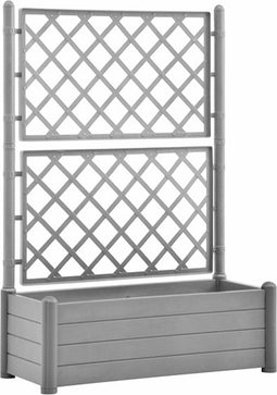 vidaXL - Plantenbak - met - latwerk - 100x43x142 - cm - PP-steen - grijs