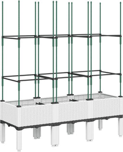 vidaXL - Plantenbak - met - latwerk - 120x40x142,5 - cm - polypropeen - wit