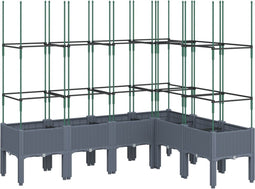vidaXL - Plantenbak - met - latwerk - 160x120x142,5 - cm - polypropeen - grijs