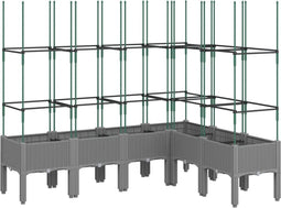 vidaXL - Plantenbak - met - latwerk - 160x120x142,5 - cm - polypropeen - lichtgrijs