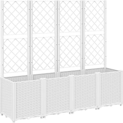 vidaXL - Plantenbak - met - latwerk - 160x40x140 - cm - polypropeen - wit