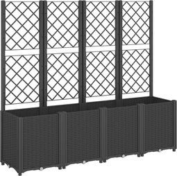 vidaXL - Plantenbak - met - latwerk - 160x40x140 - cm - polypropeen - zwart