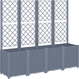 vidaXL - Plantenbak - met - latwerk - 160x40x140 - cm - polypropeen - grijs