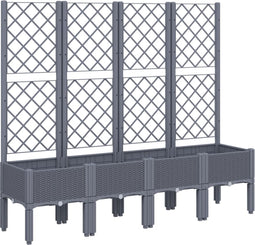 vidaXL - Plantenbak - met - latwerk - 160x40x142 - cm - polypropeen - grijs