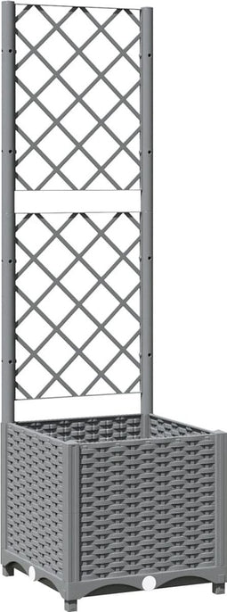 vidaXL - Plantenbak - met - latwerk - 40x40x136 - cm - polypropeen - lichtgrijs