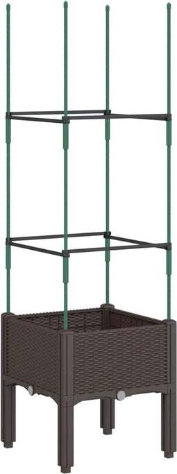 vidaXL - Plantenbak - met - latwerk - 40x40x142,5 - cm - polypropeen - bruin