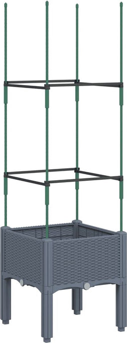 vidaXL - Plantenbak - met - latwerk - 40x40x142,5 - cm - polypropeen - grijs