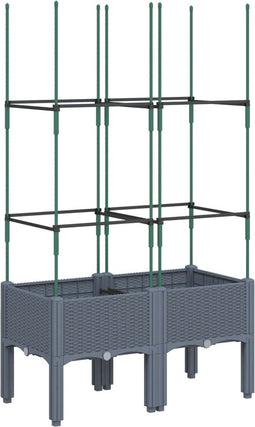vidaXL - Plantenbak - met - latwerk - 80x40x142,5 - cm - polypropeen - grijs
