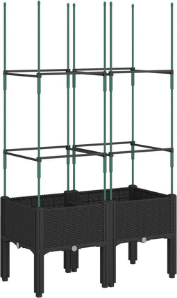 vidaXL - Plantenbak - met - latwerk - 80x40x142,5 - cm - polypropeen - zwart