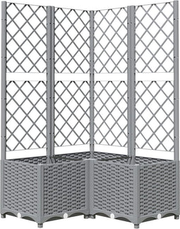 vidaXL - Plantenbak - met - latwerk - 80x80x136 - cm - polypropeen - lichtgrijs