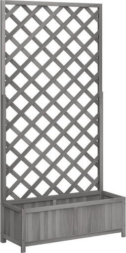 vidaXL - Plantenbak - met - latwerk - massief - vurenhout - grijs
