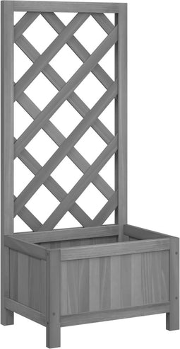 vidaXL - Plantenbak - met - latwerk - massief - vurenhout - grijs