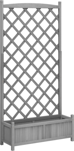 vidaXL - Plantenbak - met - latwerk - massief - vurenhout - grijs