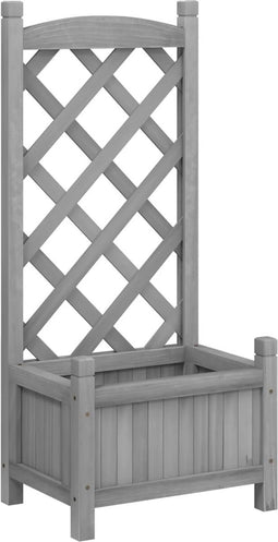 vidaXL - Plantenbak - met - latwerk - massief - vurenhout - grijs