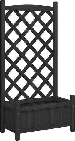 vidaXL - Plantenbak - met - latwerk - massief - vurenhout - zwart