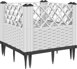 vidaXL - Plantenbak - met - pinnen - 43,5x43,5x43,5 - cm - polypropeen - wit