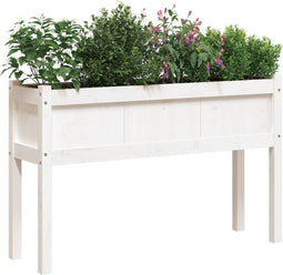 vidaXL - Plantenbak - met - poten - 110x31x70 - cm - massief - grenenhout - wit