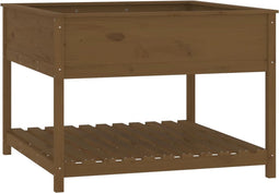 vidaXL - Plantenbak - met - schap - 111,5x111,5x81 - cm - grenenhout - honingbruin