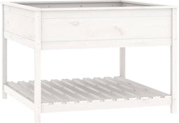 vidaXL - Plantenbak - met - schap - 111,5x111,5x81 - cm - massief - grenenhout - wit