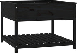 vidaXL - Plantenbak - met - schap - 111,5x111,5x81 - cm - massief - grenenhout - zwart