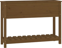 vidaXL - Plantenbak - met - schap - 111,5x34,5x81 - cm - grenenhout - honingbruin