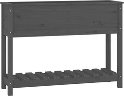 vidaXL - Plantenbak - met - schap - 111,5x34,5x81 - cm - massief - grenenhout - grijs
