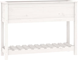 vidaXL - Plantenbak - met - schap - 111,5x34,5x81 - cm - massief - grenenhout - wit