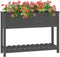 vidaXL - Plantenbak - met - schap - 111,5x34,5x81 - cm - massief - grenenhout - grijs