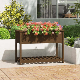 vidaXL - Plantenbak - met - schap - 111,5x54x81 - cm - grenenhout - honingbruin