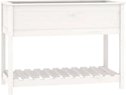 vidaXL - Plantenbak - met - schap - 111,5x54x81 - cm - massief - grenenhout - wit