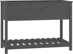 vidaXL - Plantenbak - met - schap - 111,5x54x81 - cm - massief - grenenhout - grijs