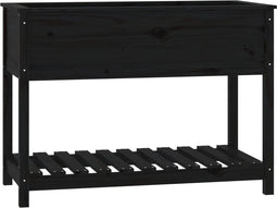 vidaXL - Plantenbak - met - schap - 111,5x54x81 - cm - massief - grenenhout - zwart