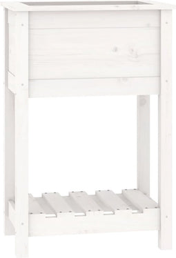 vidaXL - Plantenbak - met - schap - 54x34,5x81 - cm - massief - grenenhout - wit