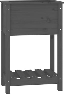 vidaXL - Plantenbak - met - schap - 54x34,5x81 - cm - massief - grenenhout - grijs
