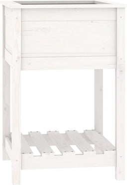 vidaXL - Plantenbak - met - schap - 54x54x81 - cm - massief - grenenhout - wit