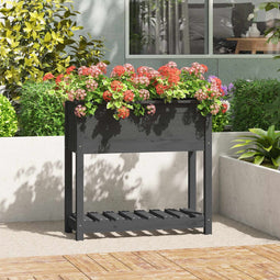 vidaXL - Plantenbak - met - schap - 82,5x34,5x81 - cm - massief - grenenhout - grijs