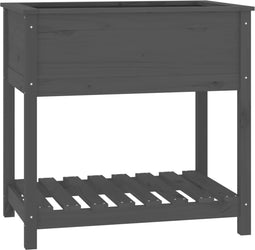 vidaXL - Plantenbak - met - schap - 82,5x54x81 - cm - massief - grenenhout - grijs
