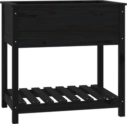 vidaXL - Plantenbak - met - schap - 82,5x54x81 - cm - massief - grenenhout - zwart
