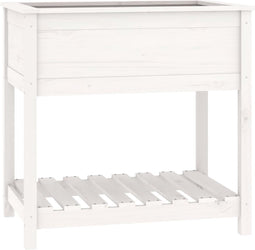 vidaXL - Plantenbak - met - schap - 82,5x54x81 - cm - massief - grenenhout - wit