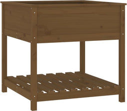 vidaXL - Plantenbak - met - schap - 82,5x82,5x81 - cm - grenenhout - honingbruin