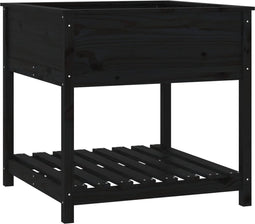 vidaXL - Plantenbak - met - schap - 82,5x82,5x81 - cm - massief - grenenhout - zwart