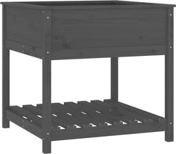 vidaXL - Plantenbak - met - schap - 82,5x82,5x81 - cm - massief - grenenhout - grijs