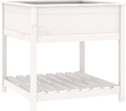 vidaXL - Plantenbak - met - schap - 82,5x82,5x81 - cm - massief - grenenhout - wit